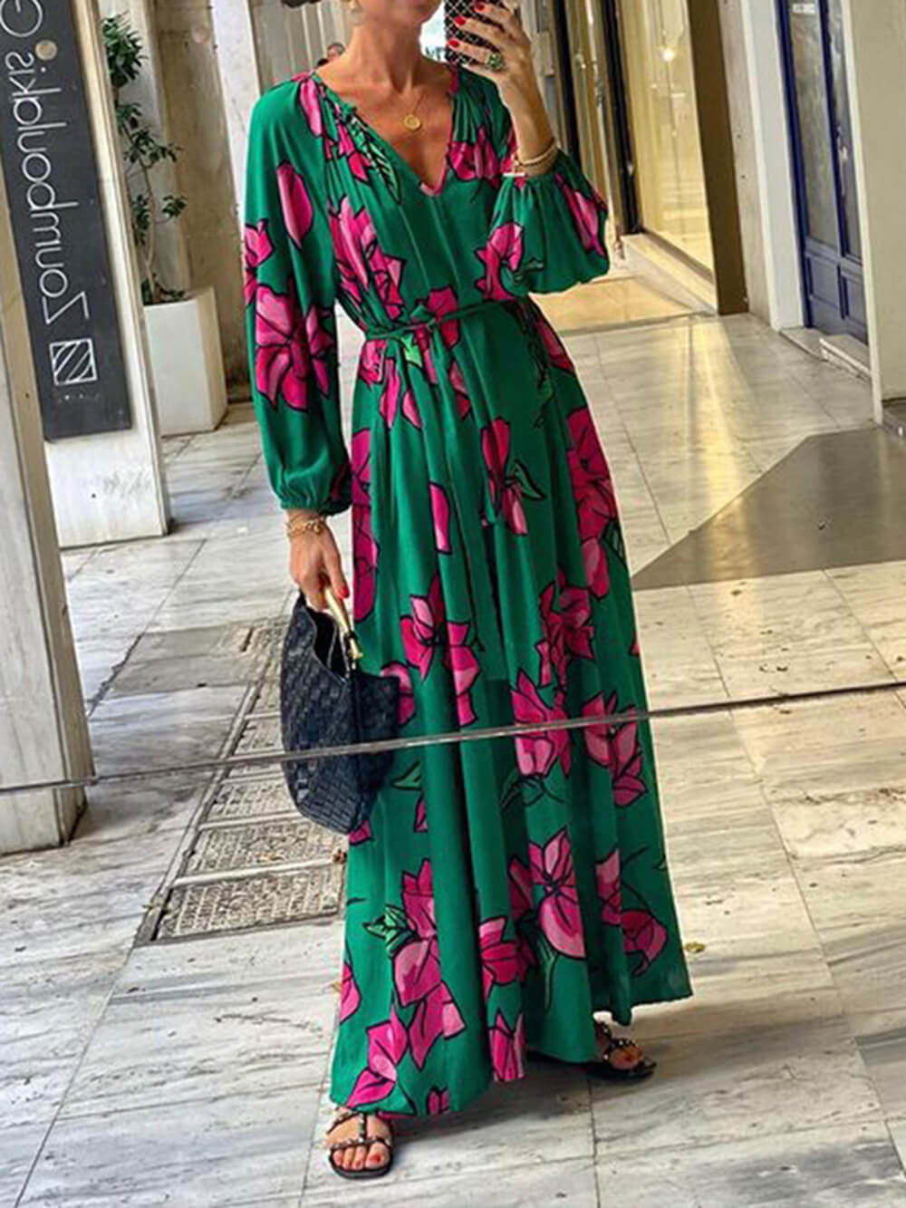 Sophie | Maxi Jurk met Bloemenprint en Ceintuur