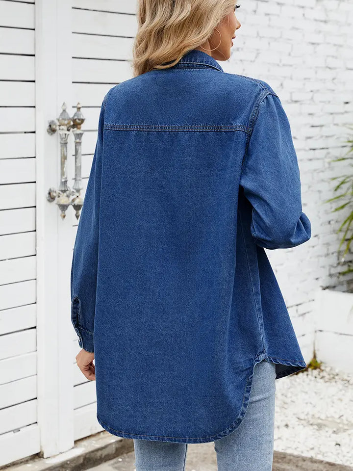 Anne | Denim Blouse met Relaxte Pasvorm en Borstzakken