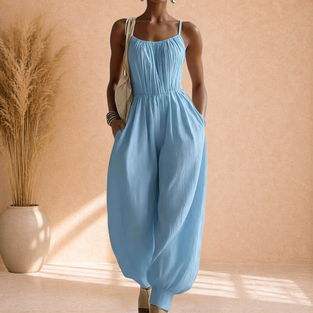 Skye | Linnen Jumpsuit met Smock Taille
