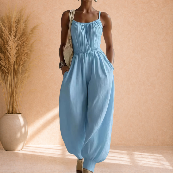 Skye | Linnen Jumpsuit met Smock Taille