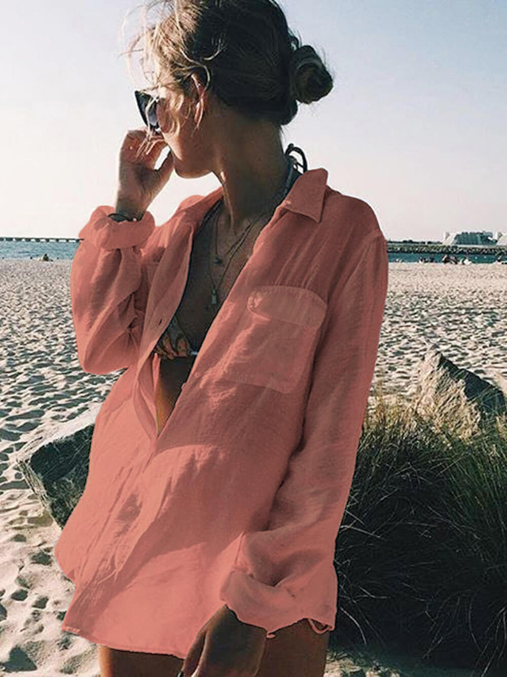 Aisha | Luchtige Strand Blouse met Strikdetail