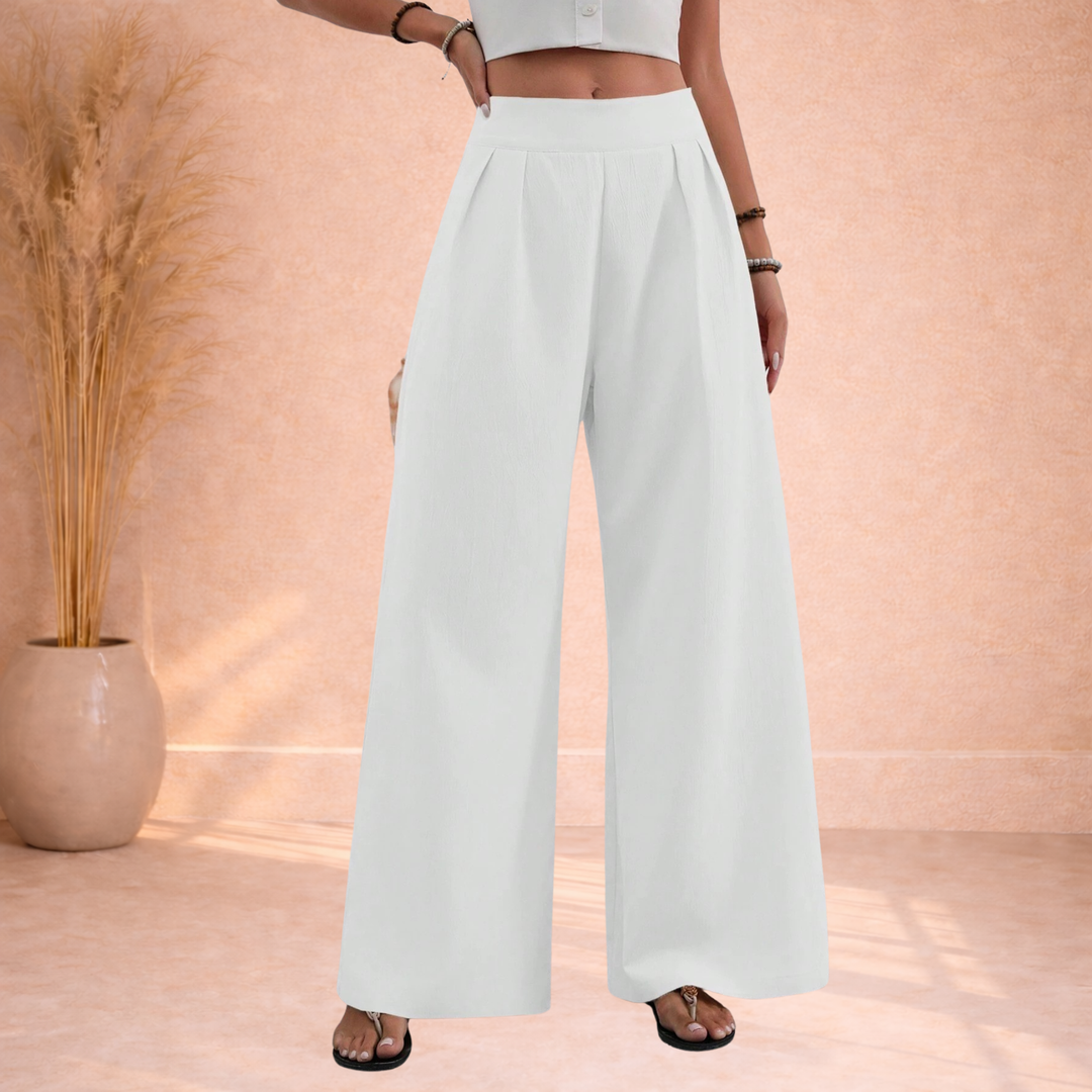 Olivia | Wijde Broek met Hoge Taille en Plooien