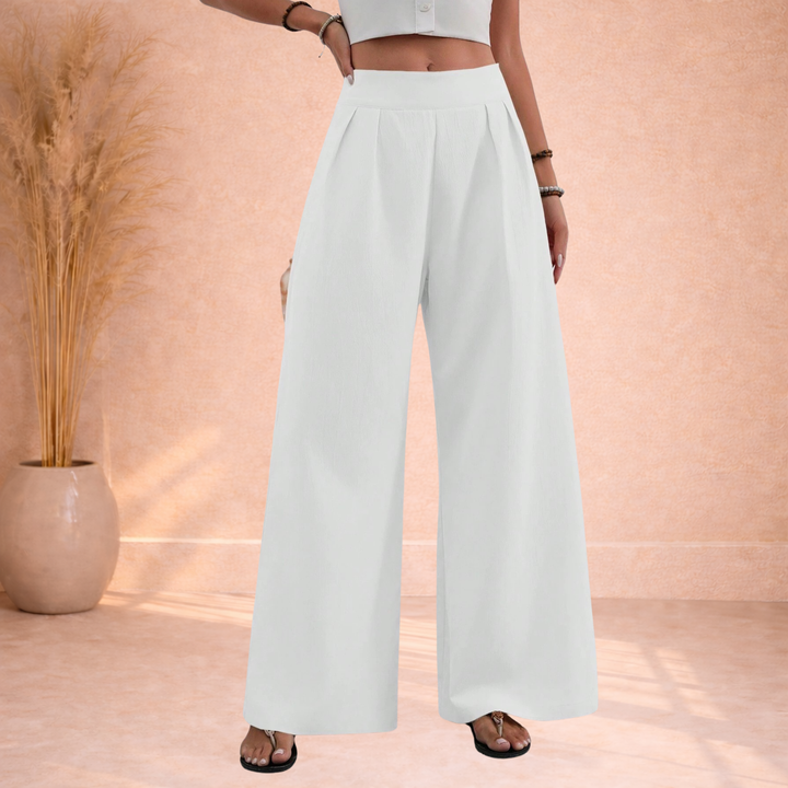Olivia | Wijde Broek met Hoge Taille en Plooien