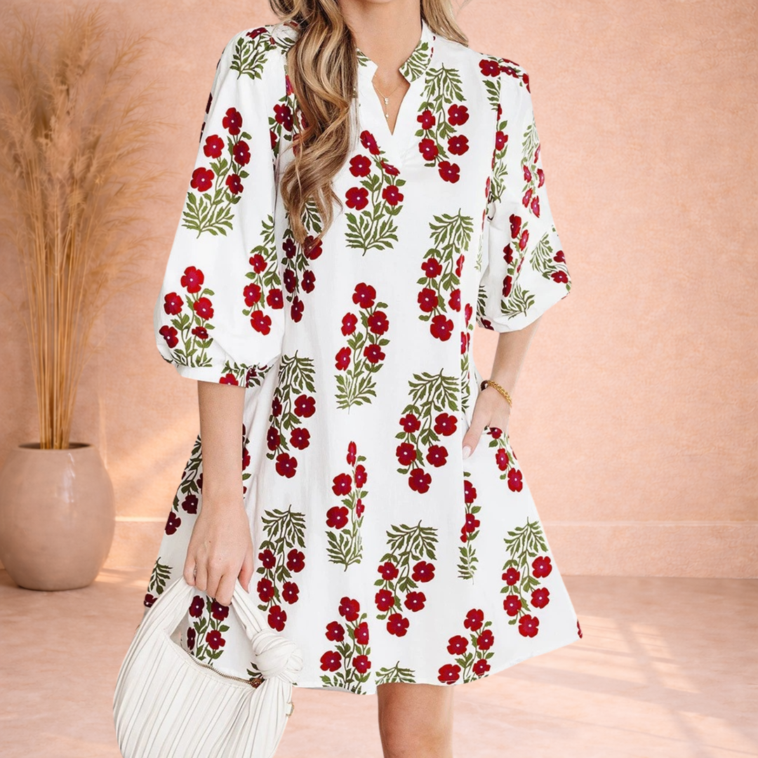Mila | Jurk met Bloemenprint en Losse Mouwen