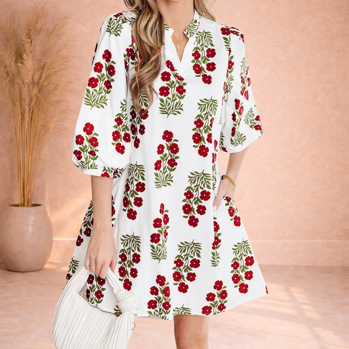 Mila | Jurk met Bloemenprint en Losse Mouwen