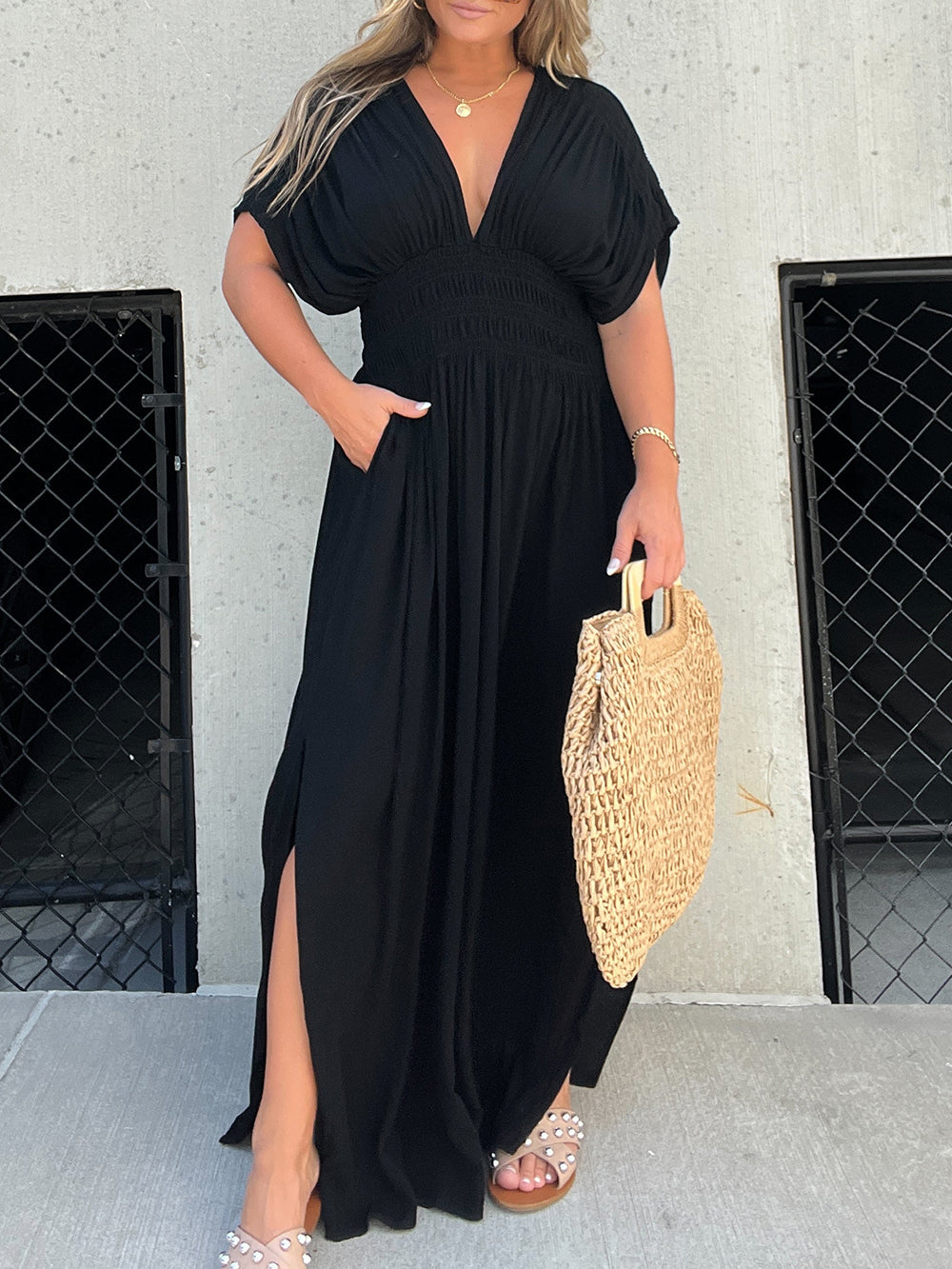 Jade | Maxi Jurk met Geplooide Taille