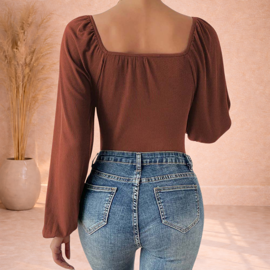Ysalie | Geribde Body met Pofmouwen