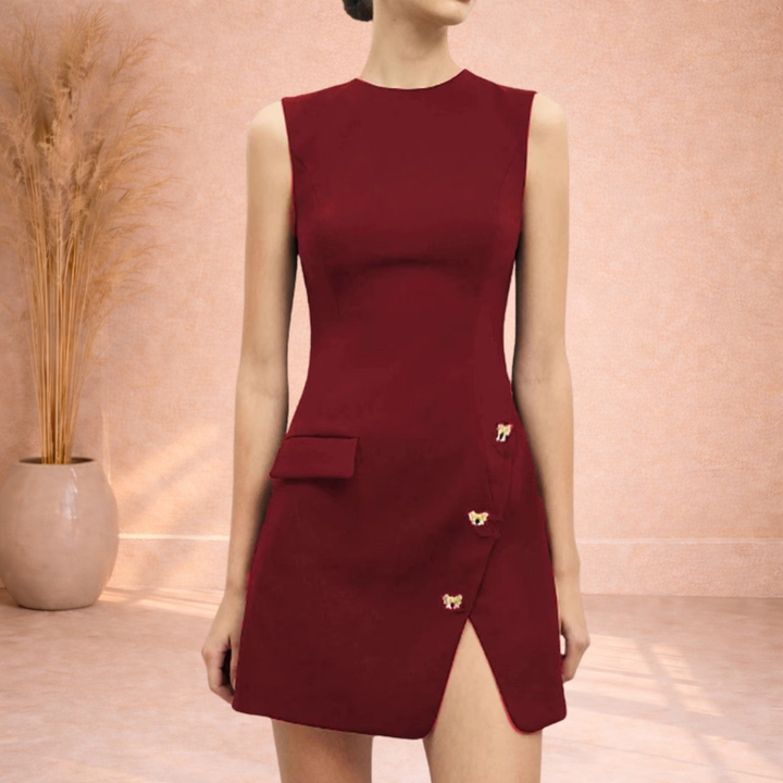 Elara | Mouwloze Mini Jurk met Split