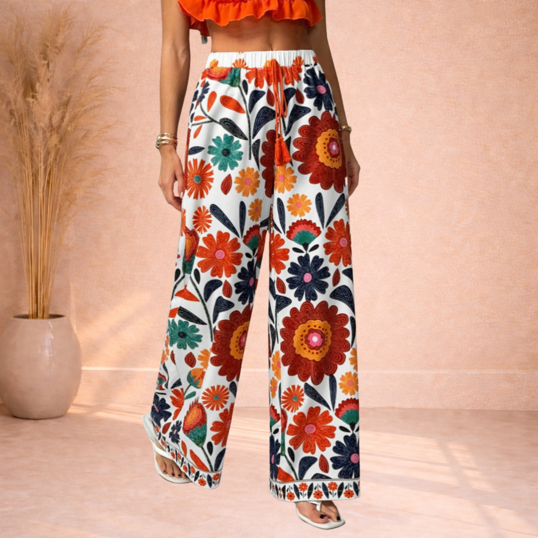 Daisy | Broek met Bloemenprint en Wijde Pijpen
