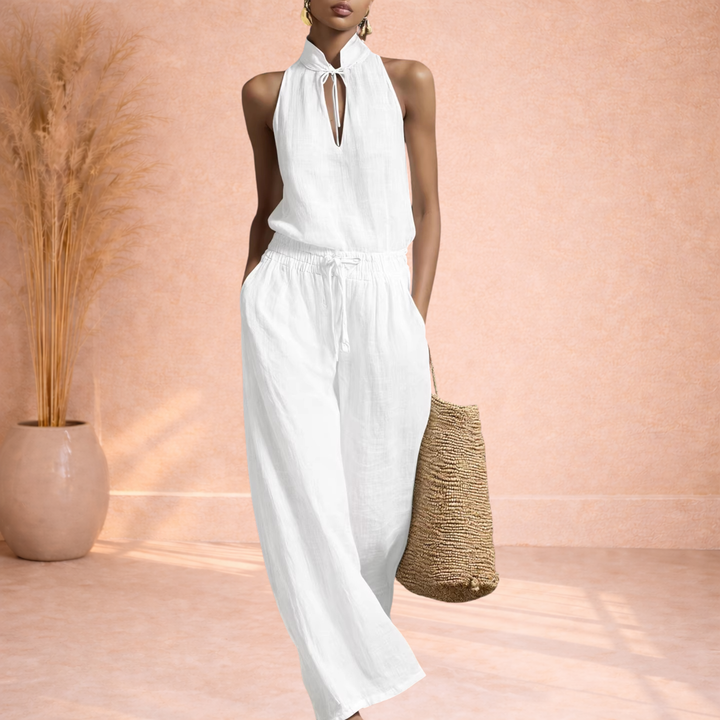 Luna | Halter Jumpsuit van Linnen en Katoen