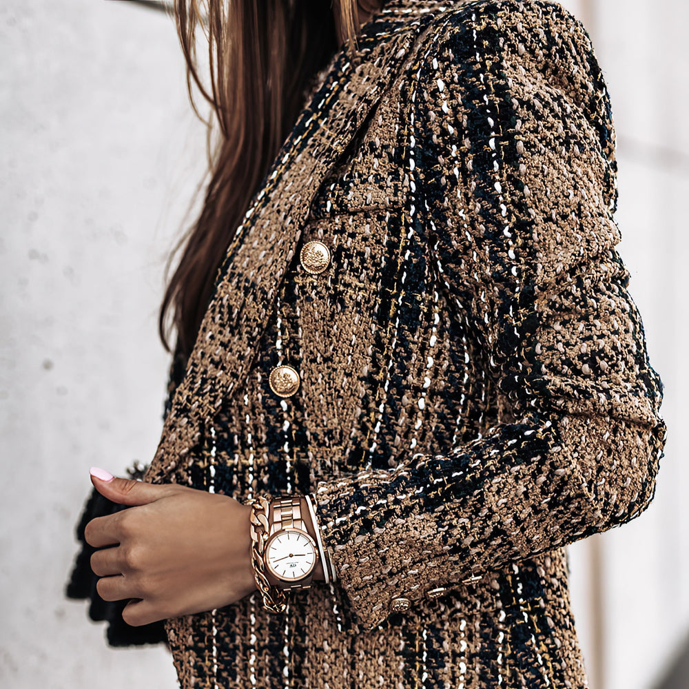 Elin | Tweed Blazer met Goudkleurige Knopen