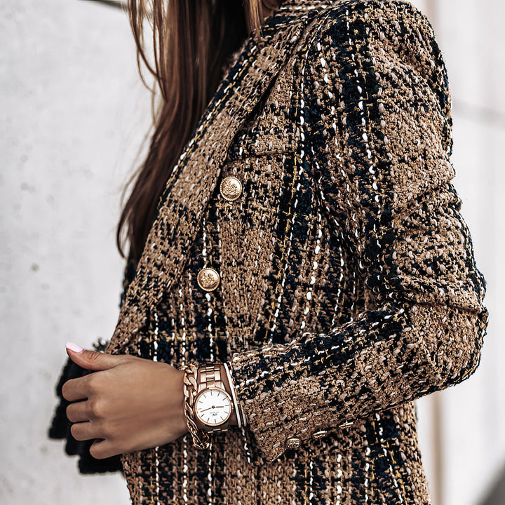 Elin | Tweed Blazer met Goudkleurige Knopen