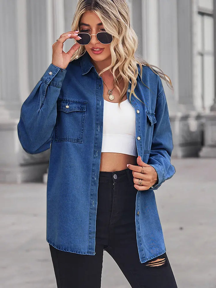 Yara | Denim Blouse met Oversized Fit en Borstzak