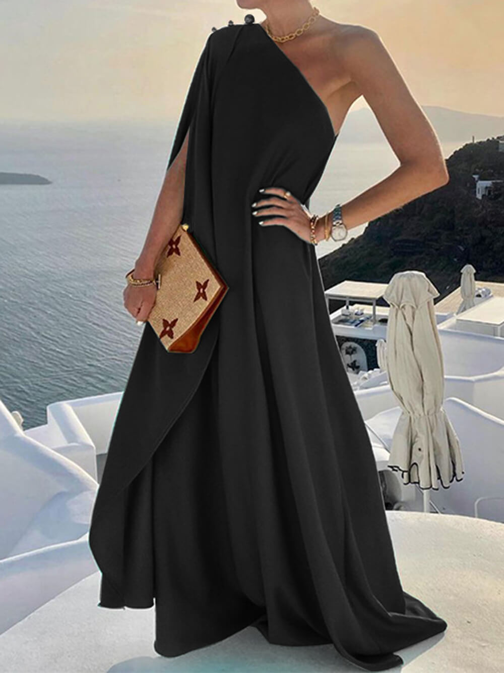 Bo | One Shoulder Maxi Jurk met Draped Detail