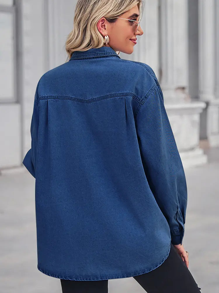 Yara | Denim Blouse met Oversized Fit en Borstzak