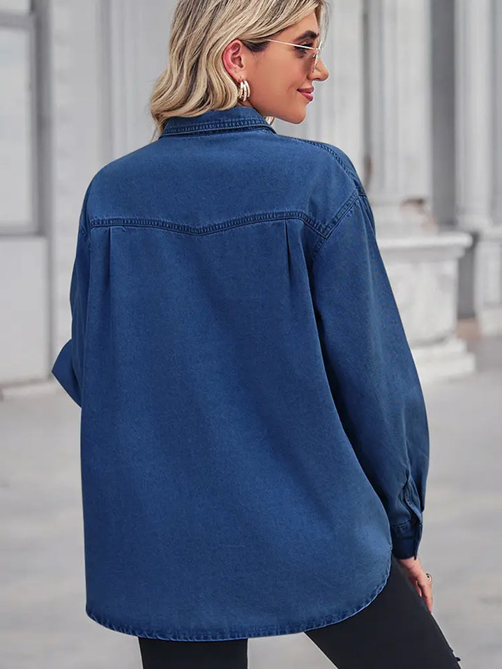 Yara | Denim Blouse met Oversized Fit en Borstzak