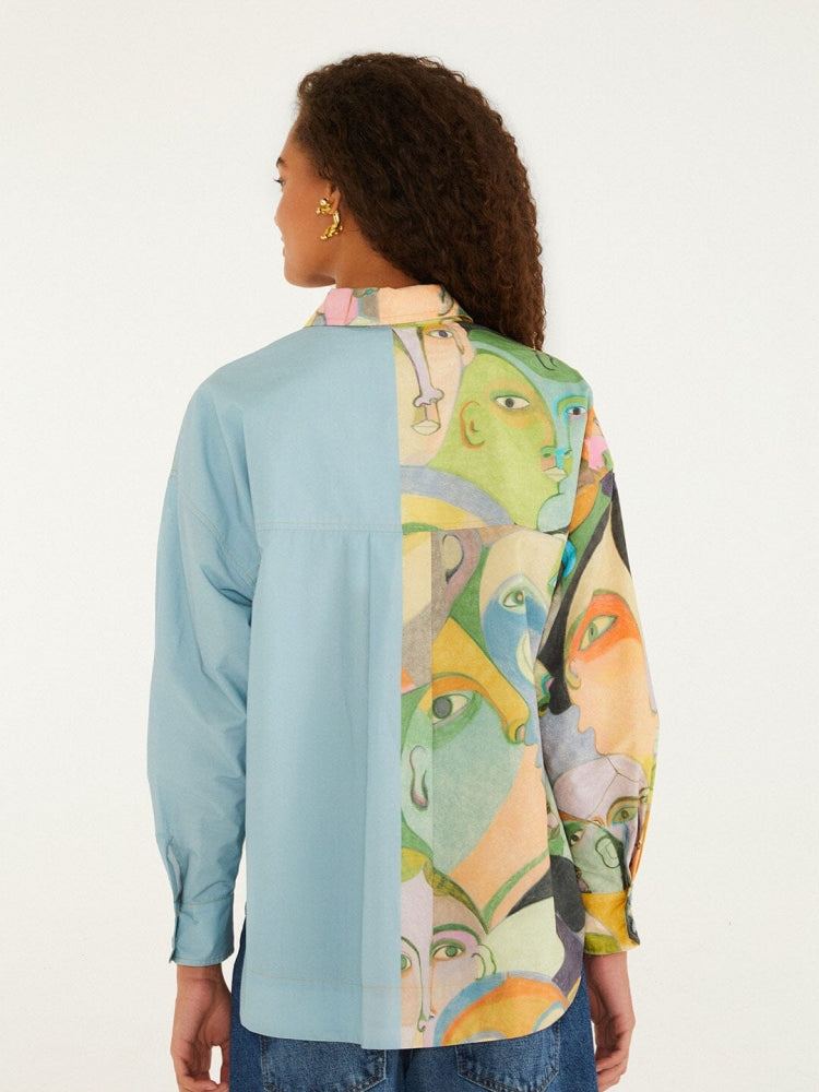 Mila | Blouse met Artistieke Print en Klassieke Kraag