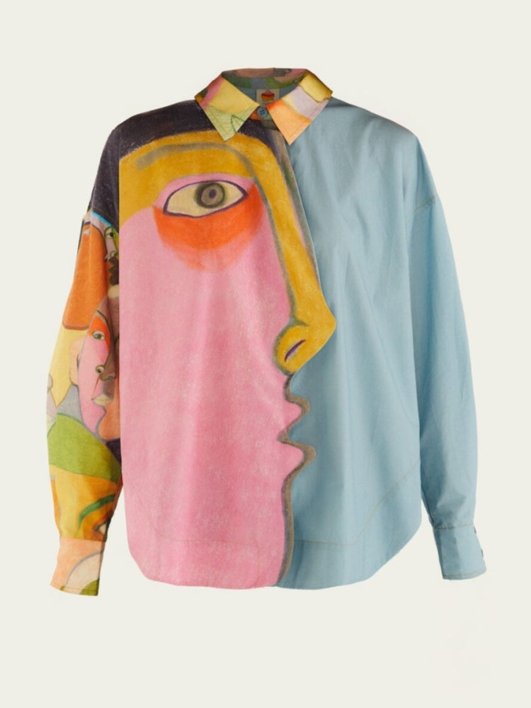 Mila | Blouse met Artistieke Print en Klassieke Kraag