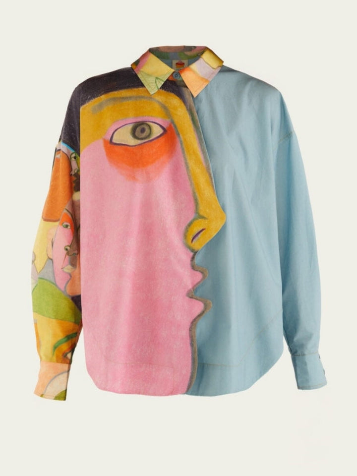 Mila | Blouse met Artistieke Print en Klassieke Kraag