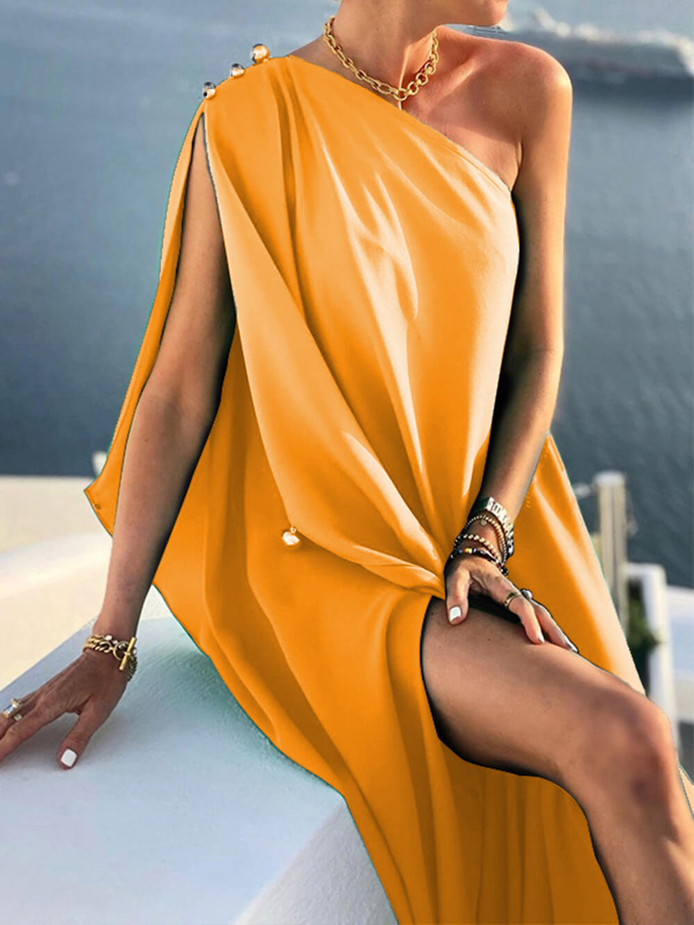 Bo | One Shoulder Maxi Jurk met Draped Detail