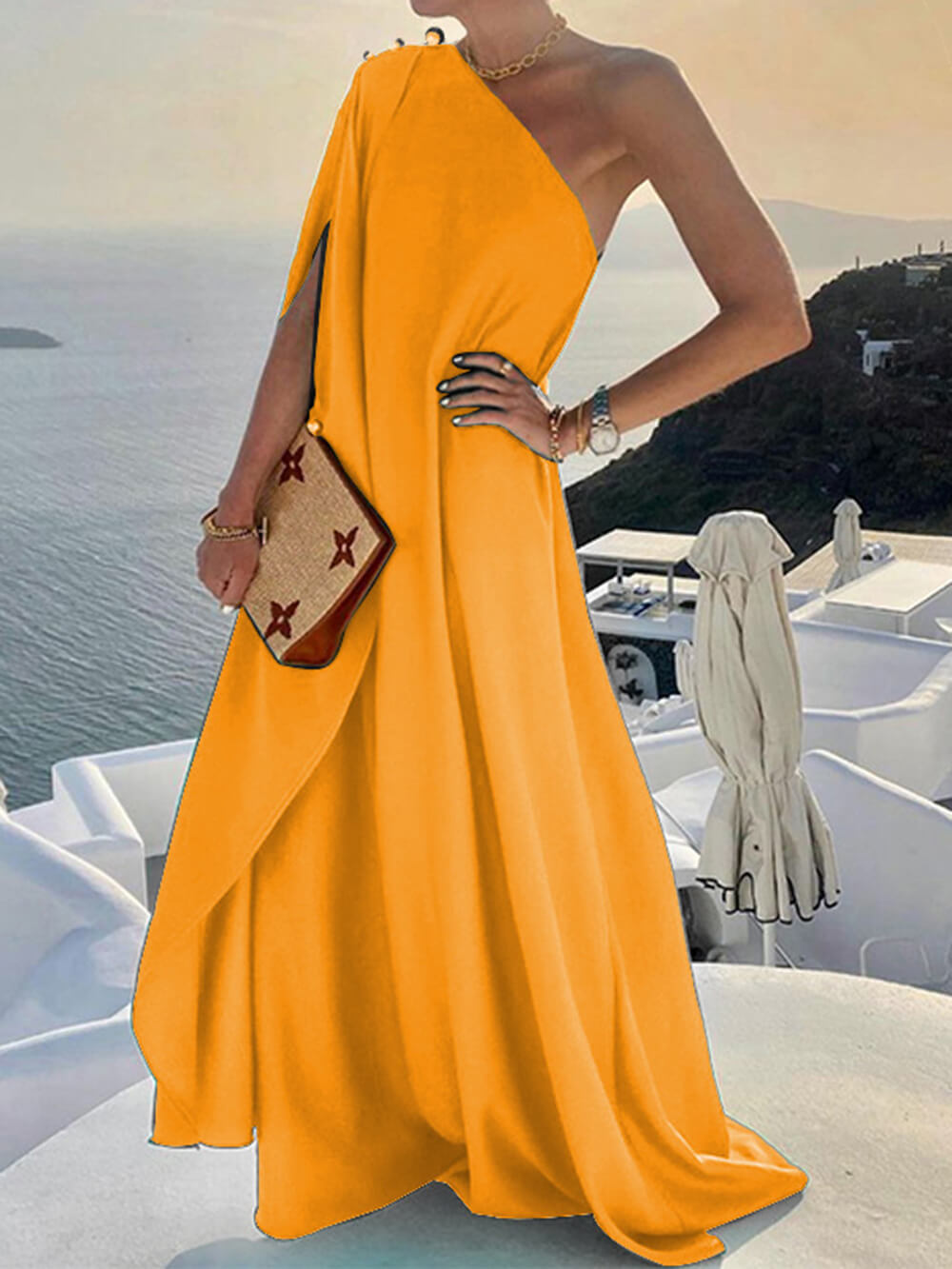 Bo | One Shoulder Maxi Jurk met Draped Detail