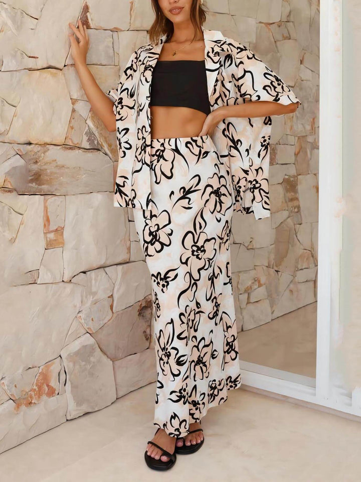 Ayda | Tweedelige Set met Blouse en Maxi Rok met Print