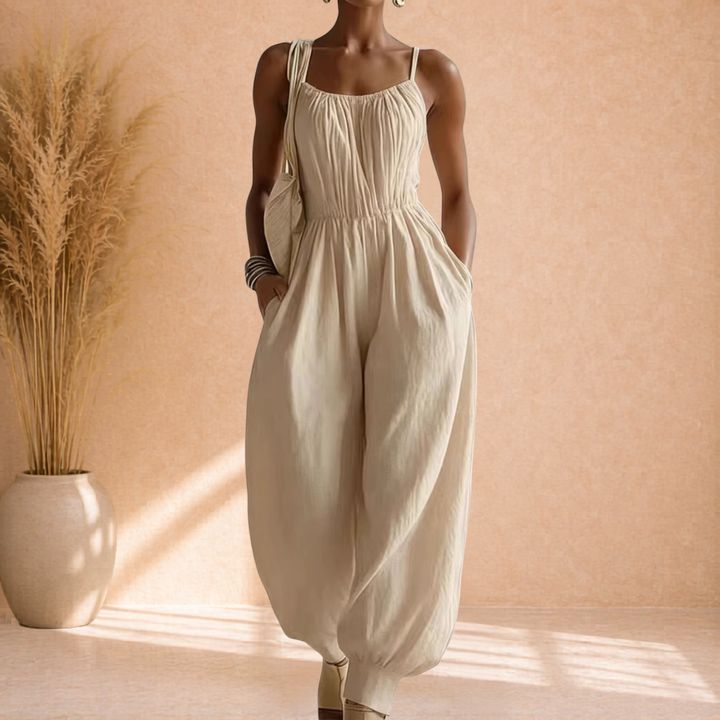 Skye | Linnen Jumpsuit met Smock Taille