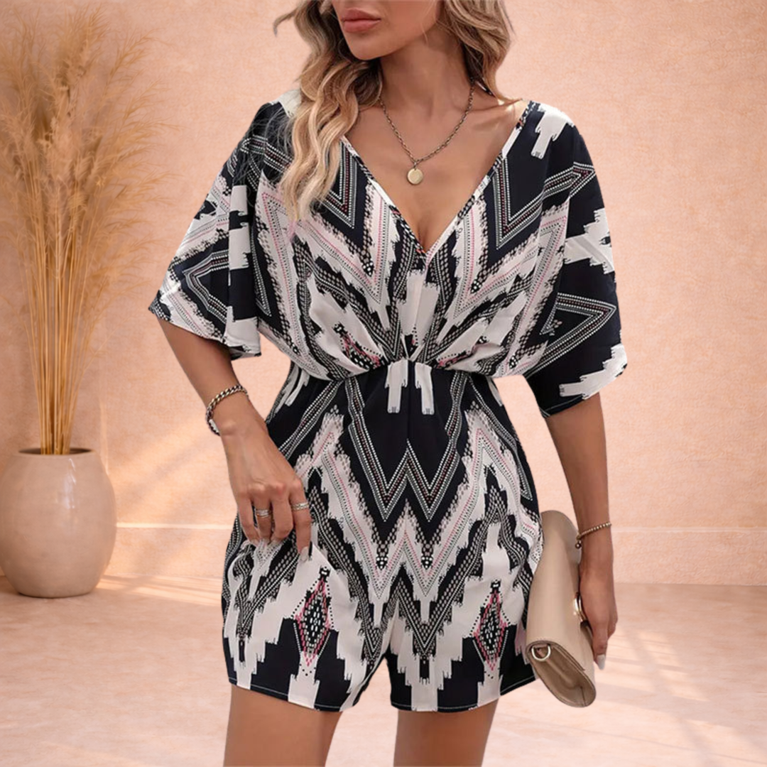 Sara | Jurk met Aztec Print en Strikceintuur