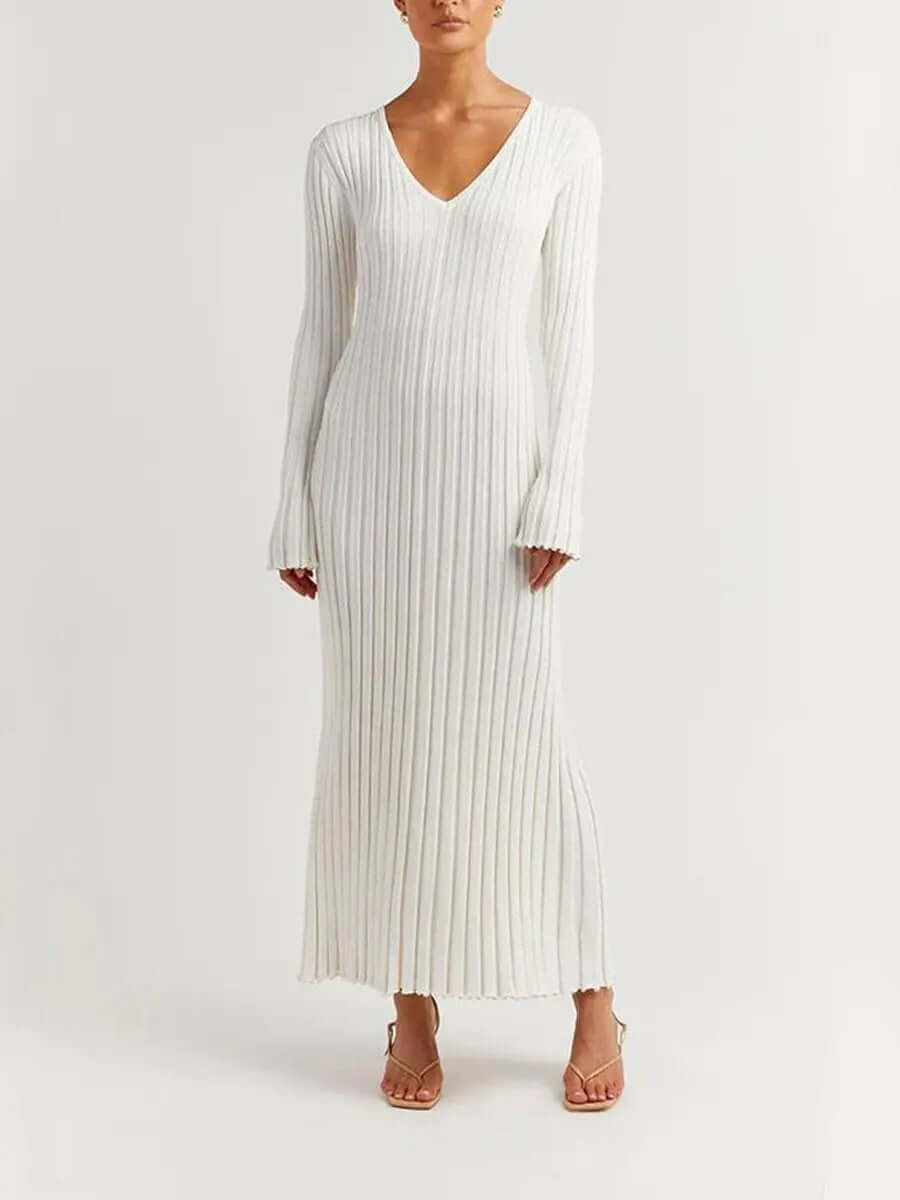 Julia | Maxi Jurk met Geplooide Structuur en Flared Mouwen