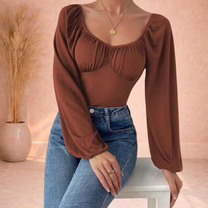 Ysalie | Geribde Body met Pofmouwen