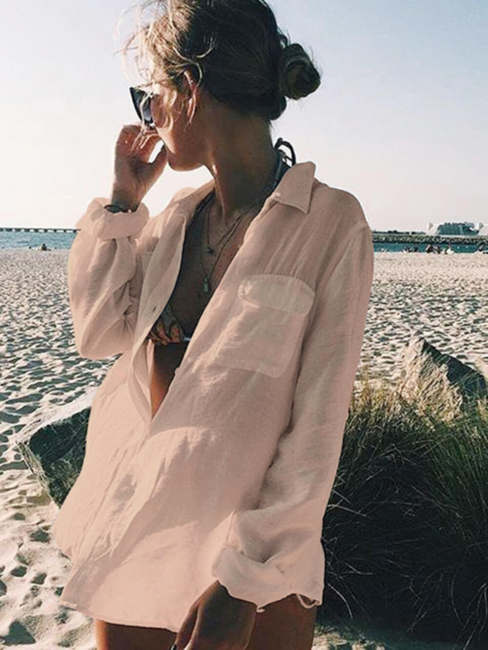 Aisha | Luchtige Strand Blouse met Strikdetail