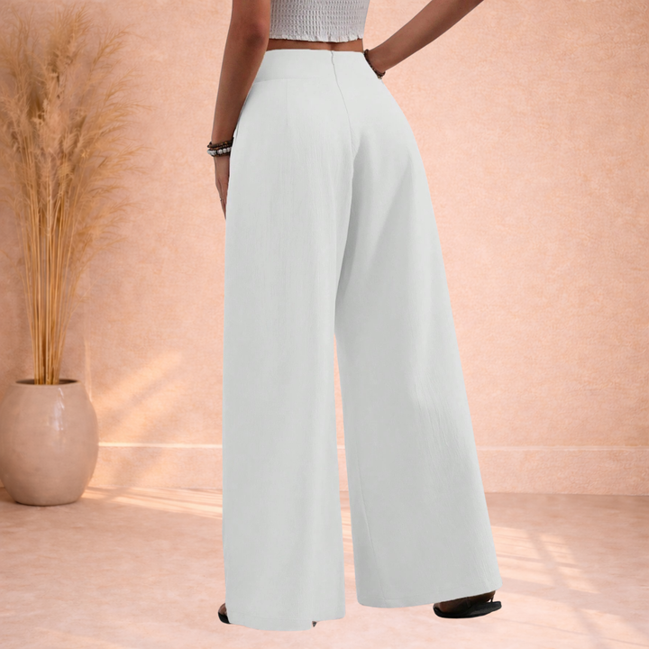 Olivia | Wijde Broek met Hoge Taille en Plooien