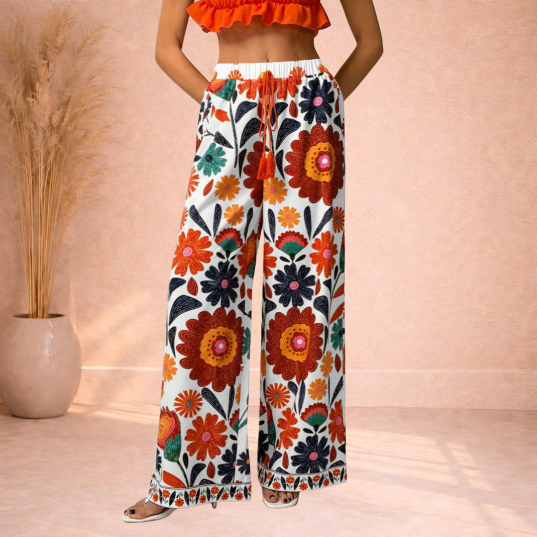 Daisy | Broek met Bloemenprint en Wijde Pijpen