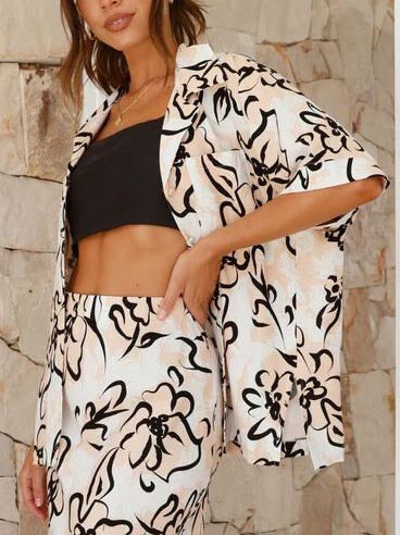 Ayda | Tweedelige Set met Blouse en Maxi Rok met Print