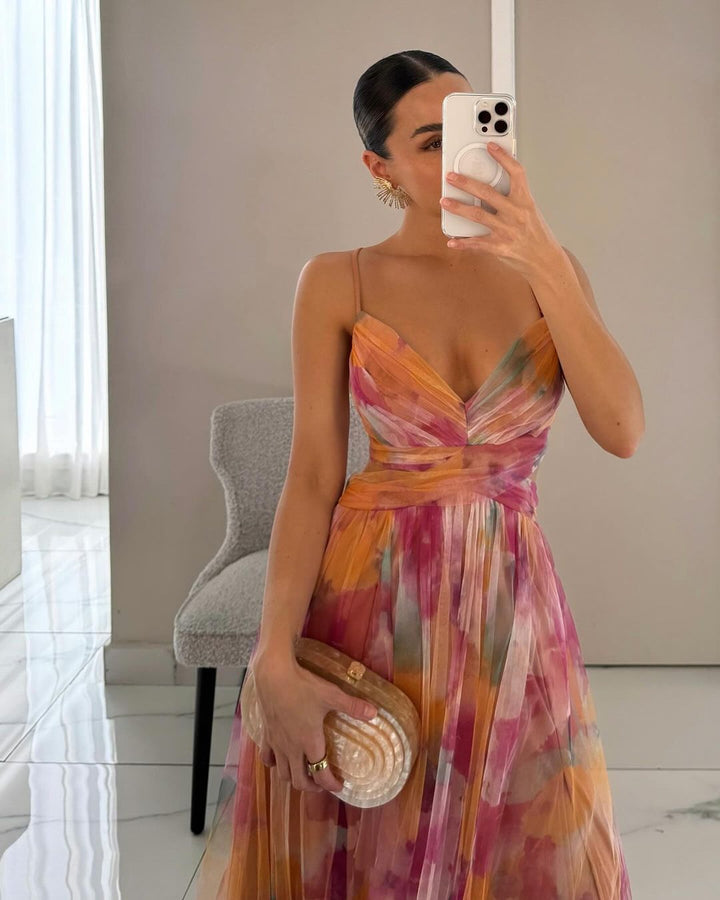 Valeria | Luxe Maxi Jurk met Abstracte Print