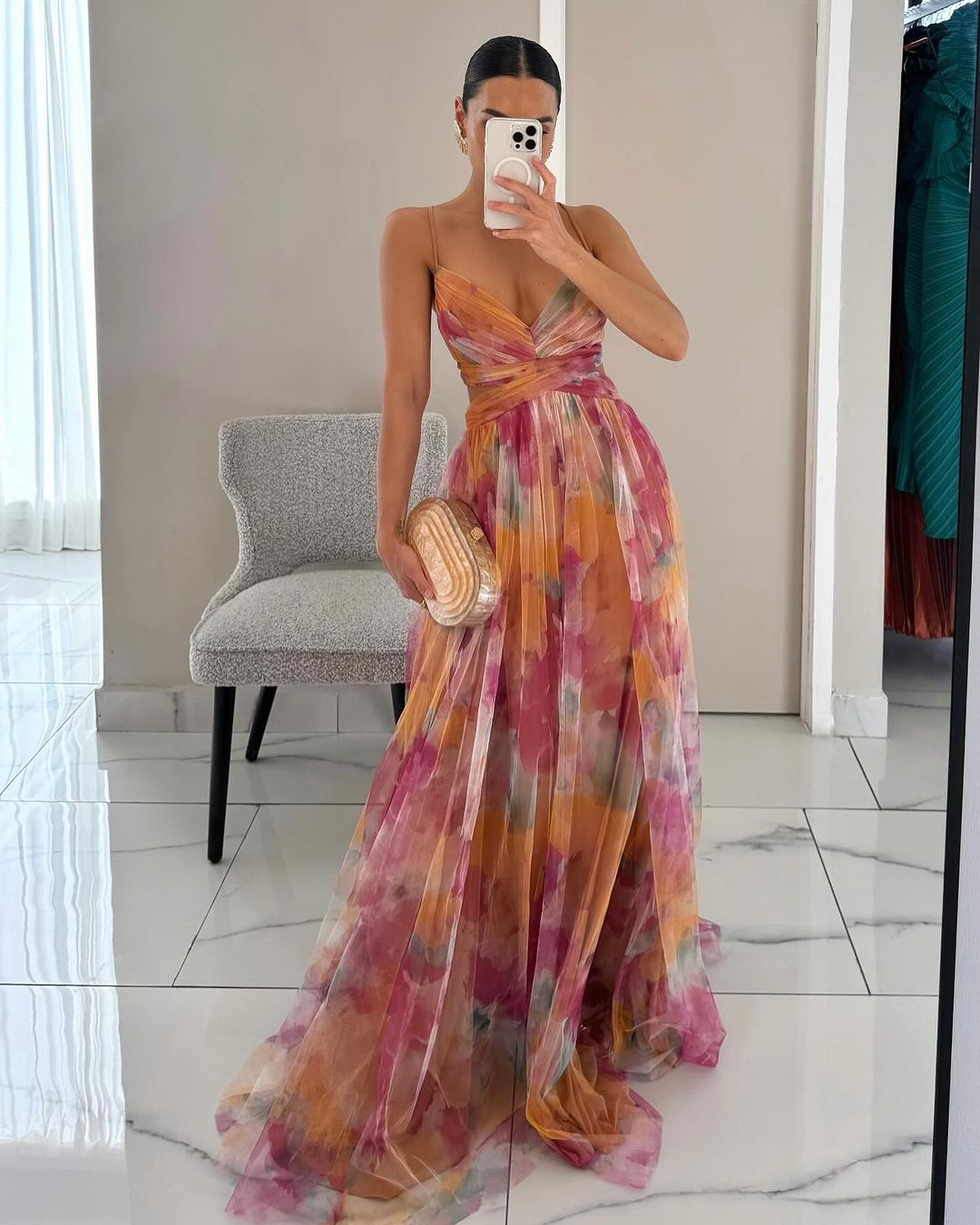 Valeria | Luxe Maxi Jurk met Abstracte Print