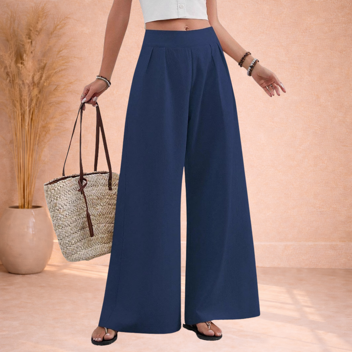 Olivia | Wijde Broek met Hoge Taille en Plooien