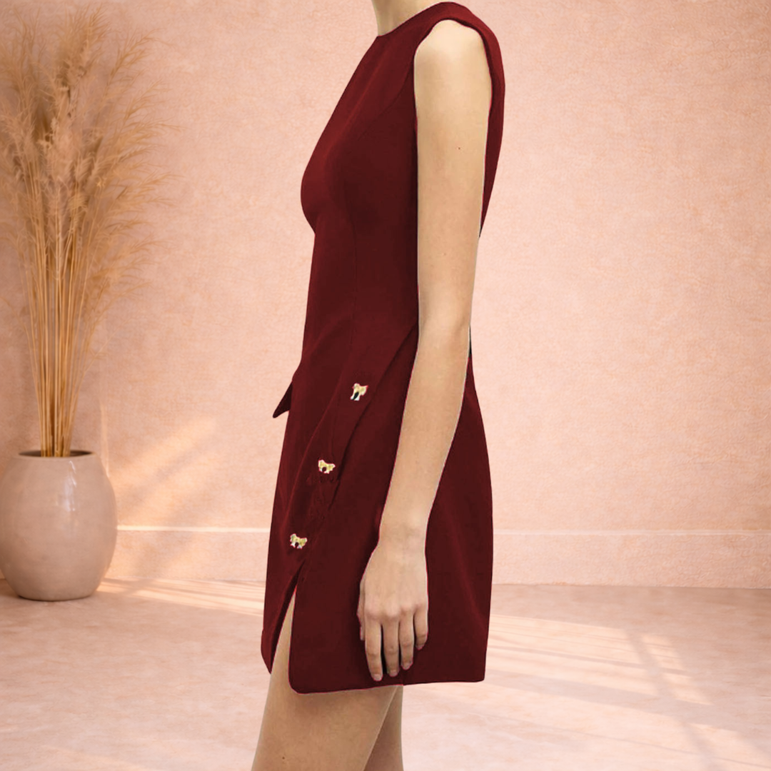 Elara | Mouwloze Mini Jurk met Split