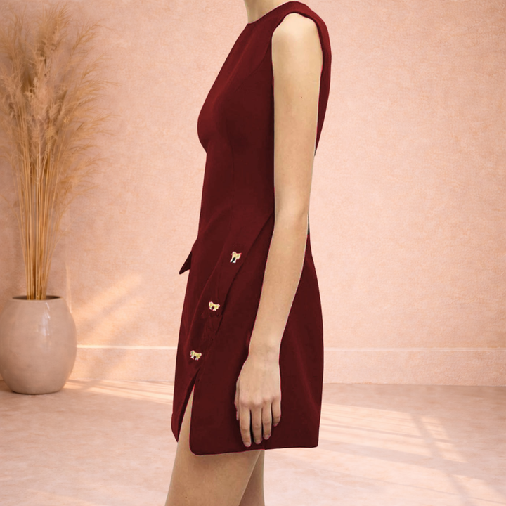 Elara | Mouwloze Mini Jurk met Split
