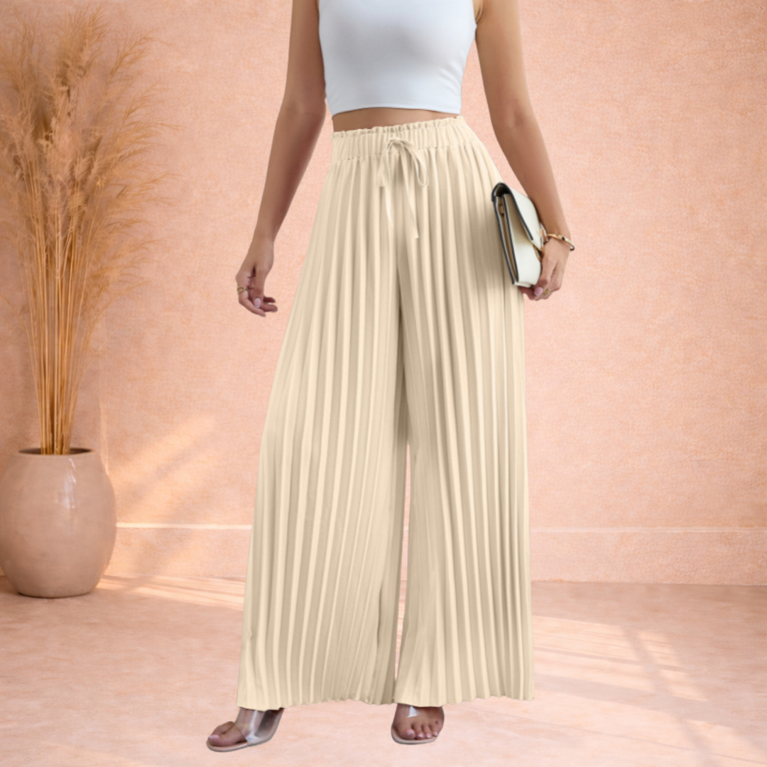Mila | Plooi Broek met Wijde Pijpen en Strikband