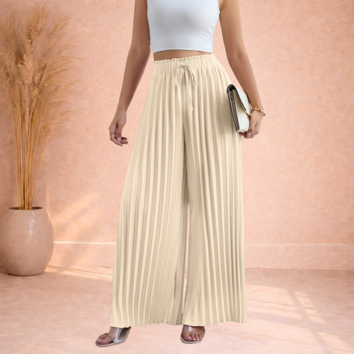 Mila | Plooi Broek met Wijde Pijpen en Strikband