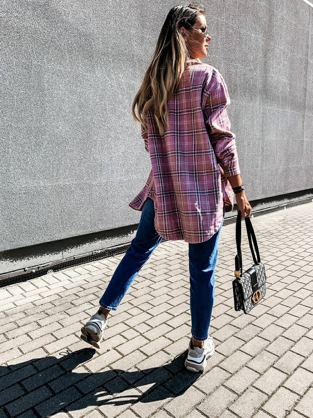 Adinda | Geruite Overshirt Jas met Knopen en Relaxte Fit