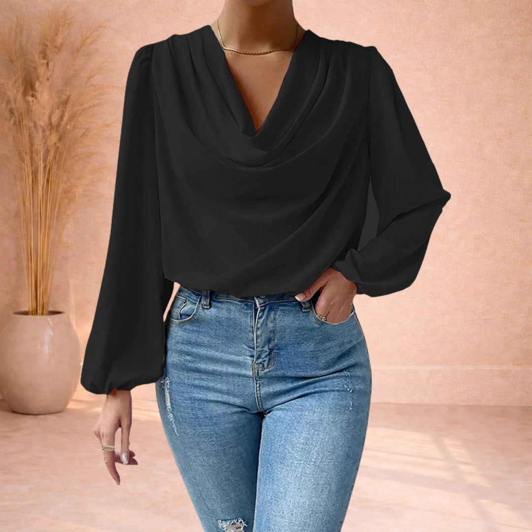 Elin | Blouse met Watervalhals en Pofmouwen