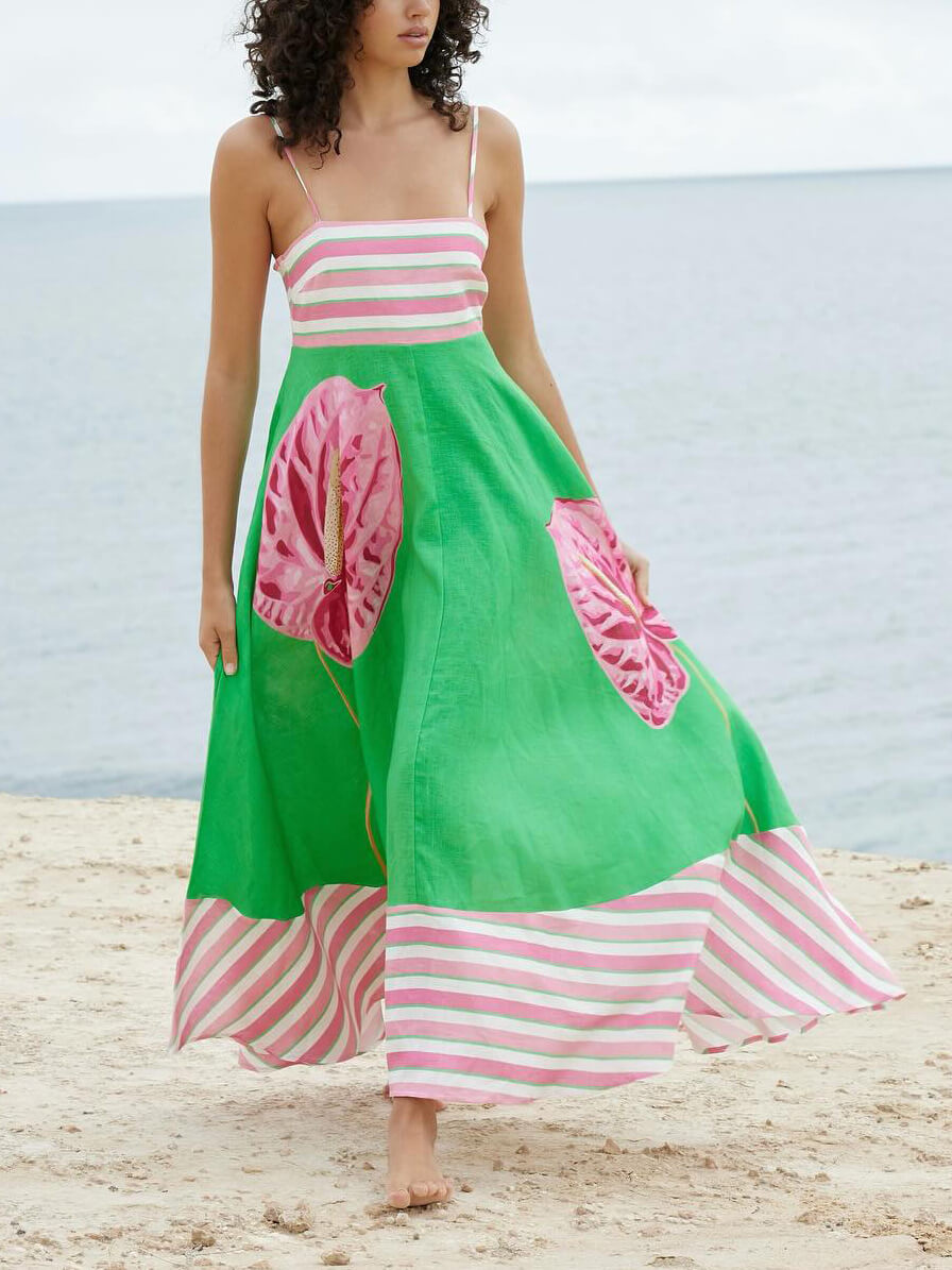 Fenna | Maxi Jurk met Strepen en Print