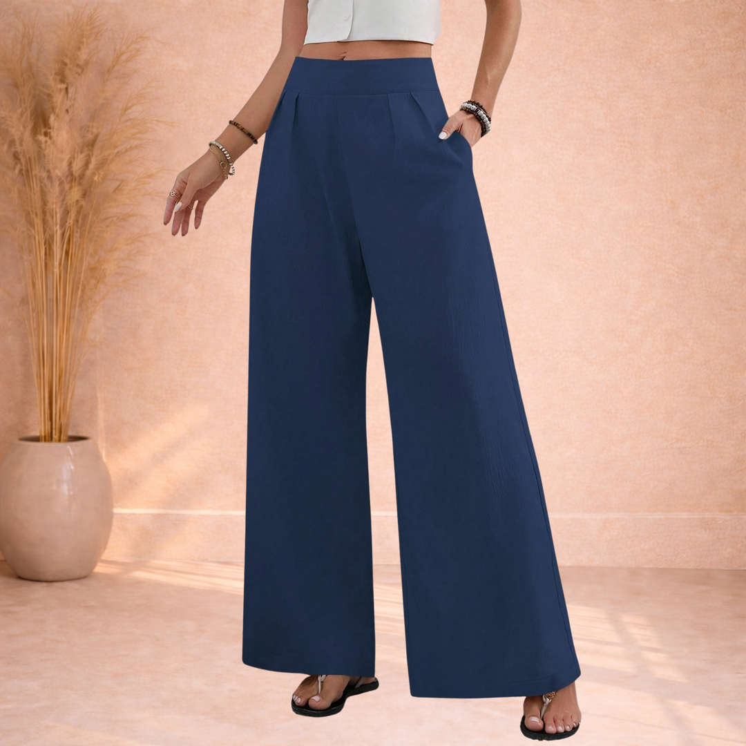 Olivia | Wijde Broek met Hoge Taille en Plooien