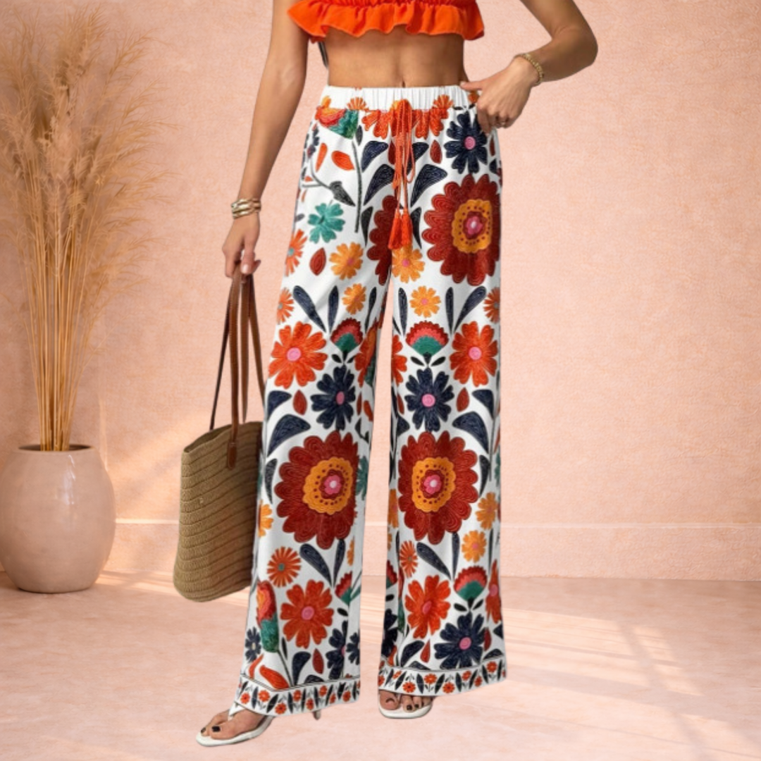 Daisy | Broek met Bloemenprint en Wijde Pijpen