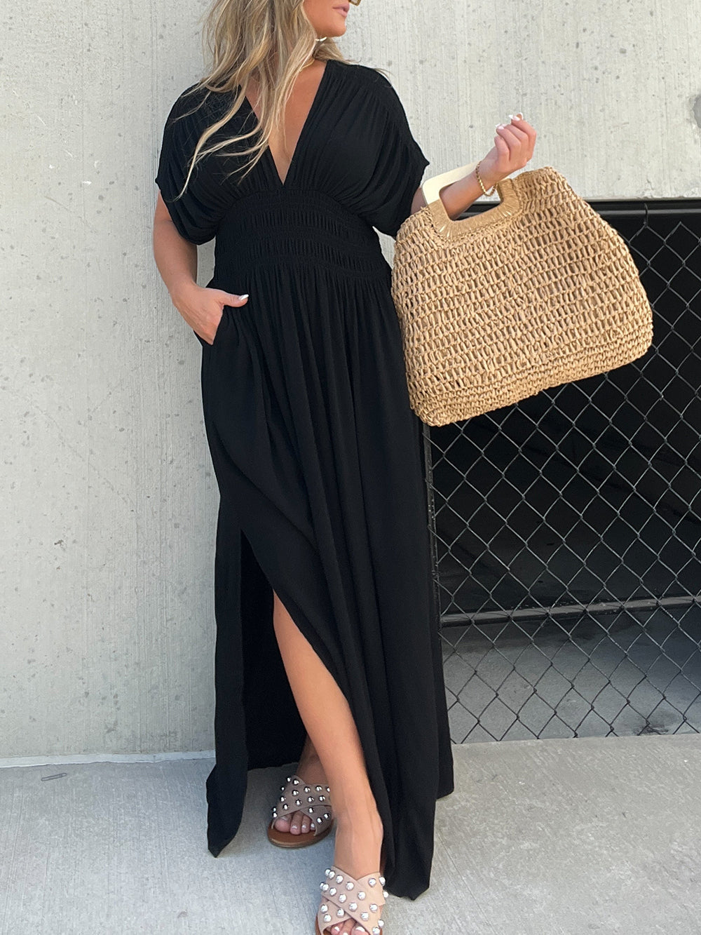 Jade | Maxi Jurk met Geplooide Taille