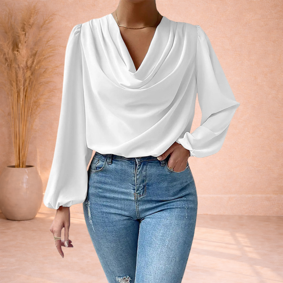 Elin | Blouse met Watervalhals en Pofmouwen