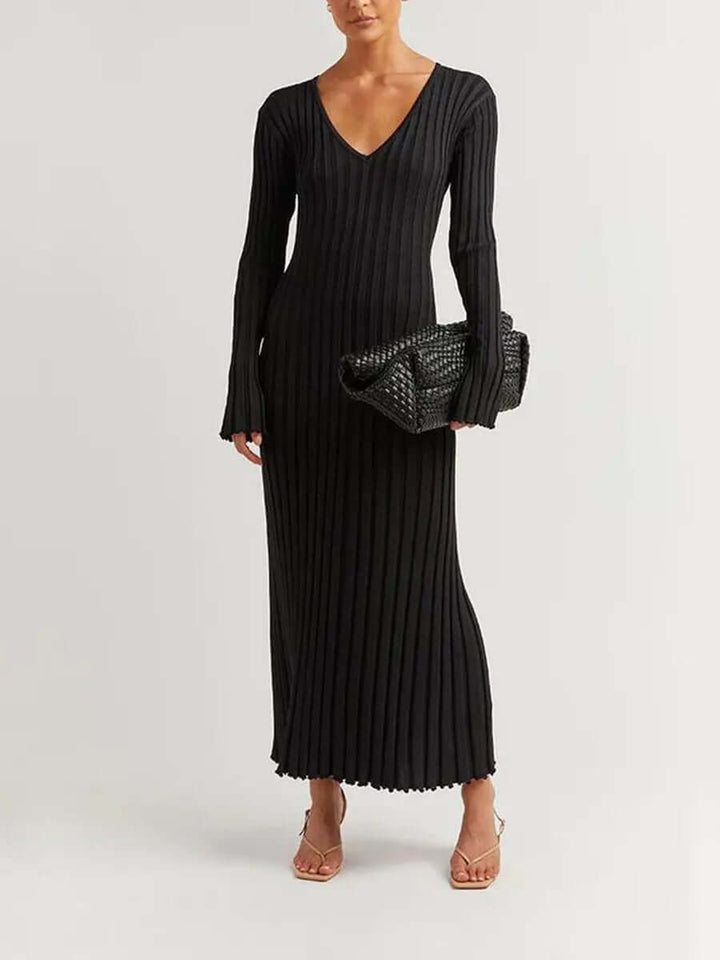 Julia | Maxi Jurk met Geplooide Structuur en Flared Mouwen