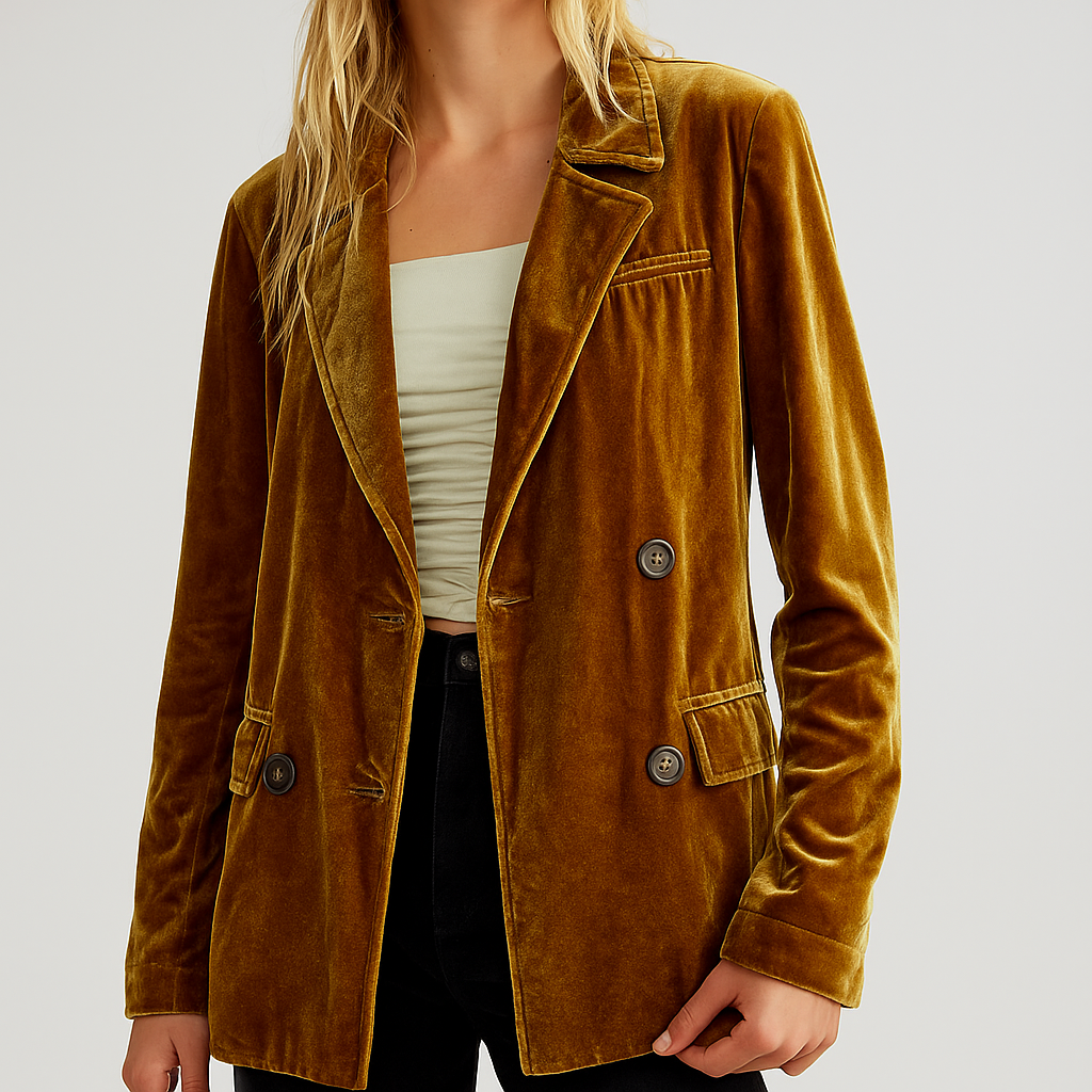 Maud | Blazer met Velvet Look en Dubbele Sluiting